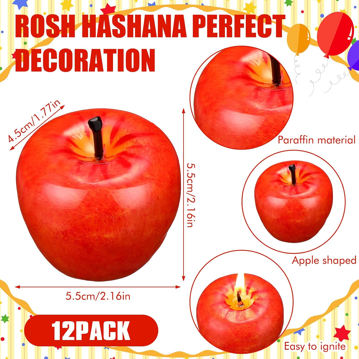 Tondiamo 12pcs Apple Candle Artificial Creative 3D Apple Shaped Candles Rosh Hashanah Party Wax Candle Gifts for Christmas Birthday Wedding Party Home Table Decor Mother Gifts (Red)