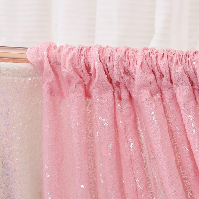 Pink Sequin Backdrop Curtains,2 Panels 2ft x 8ft Sequin Photography Backdrop Curtain for Wedding Party Xmas Decoration, Pink