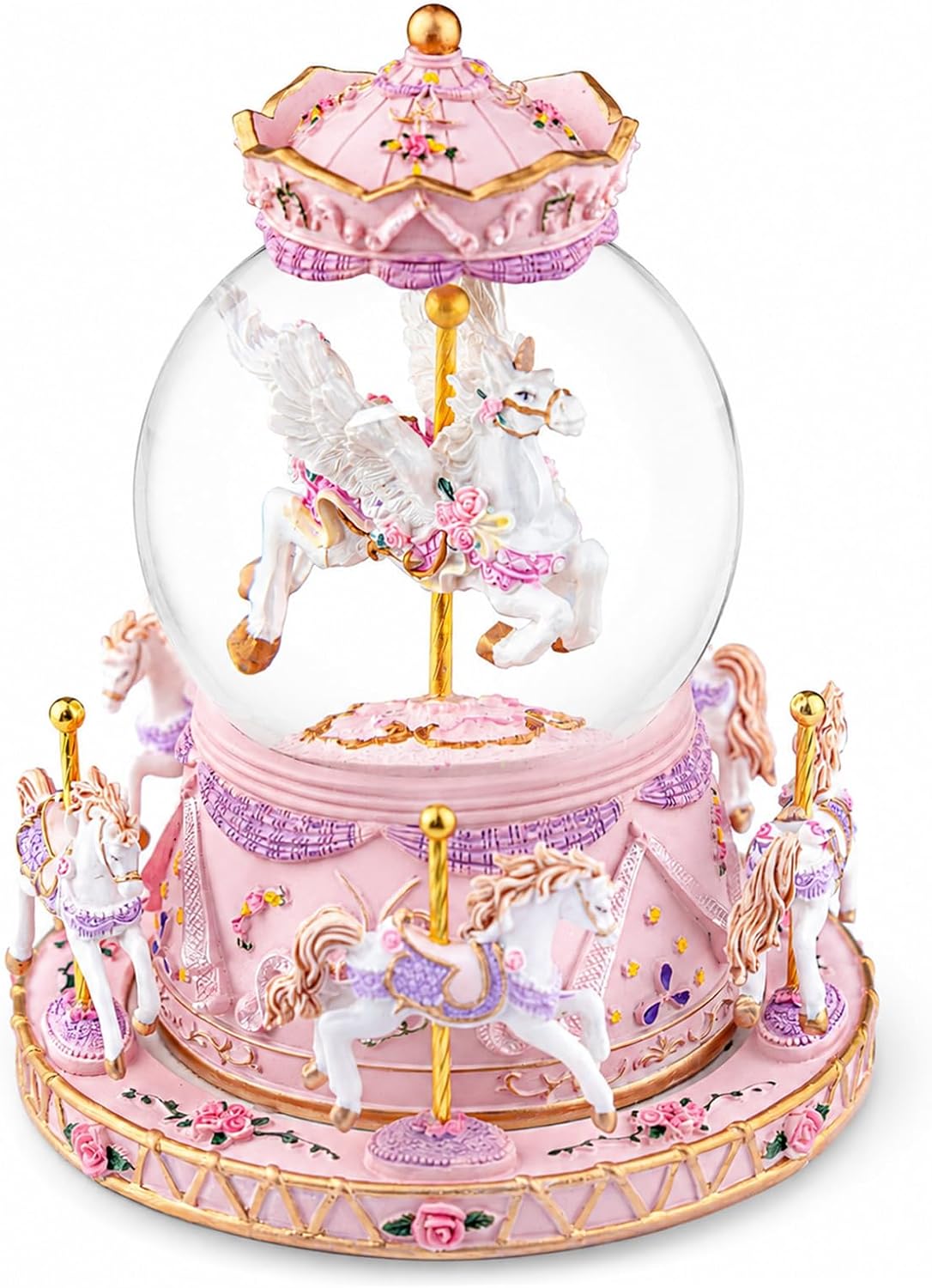 Unicorn Carousel Snow Globe Music Box, Plays You are My Sunshine, Rotating Horse Musical Snow Globe Gift for Daughter Girls Women, Birthday Christmas for Wife Sister Friend