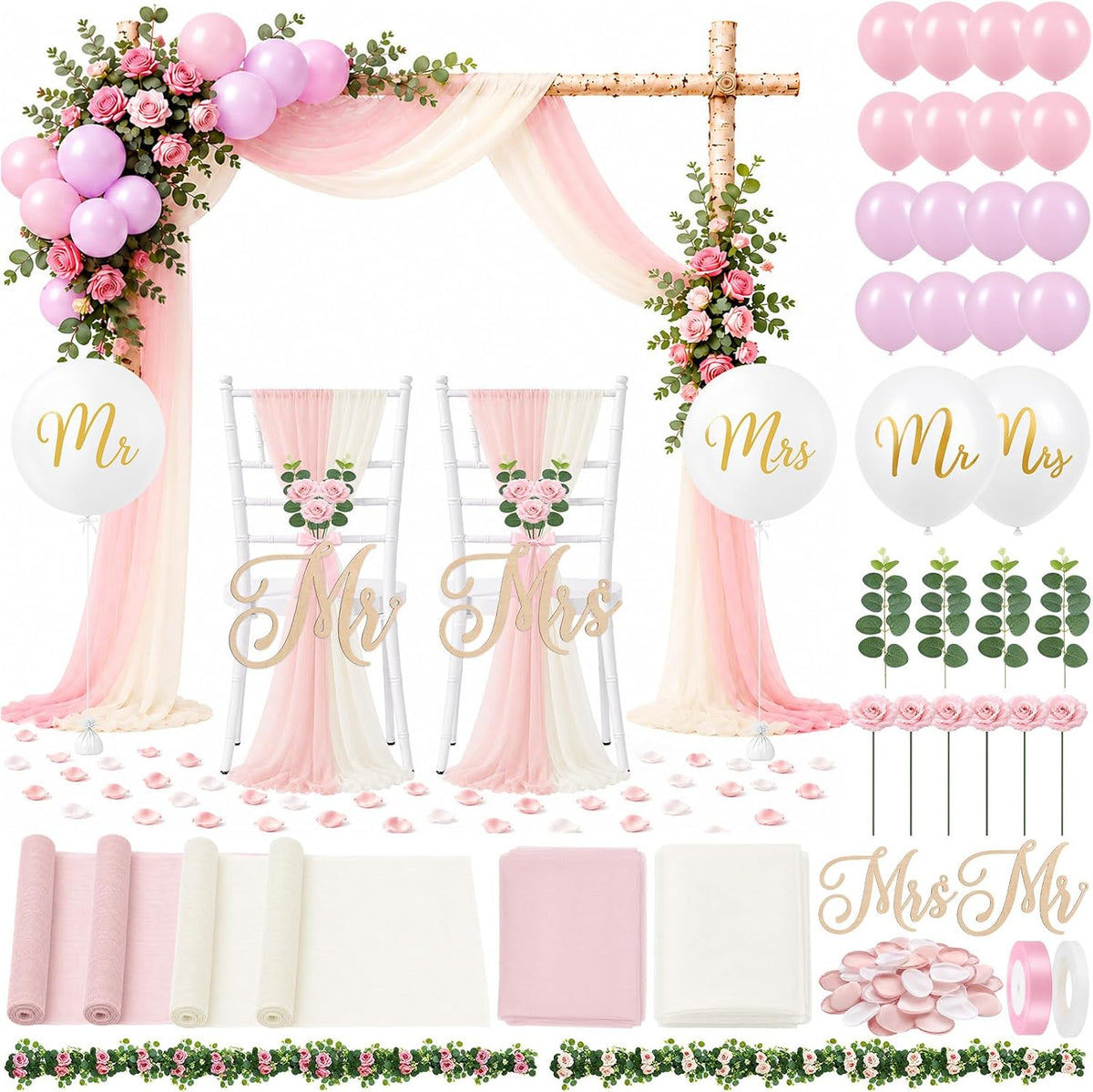 cinrobiye 45 pcs blush pink ivory wedding arch, main product view