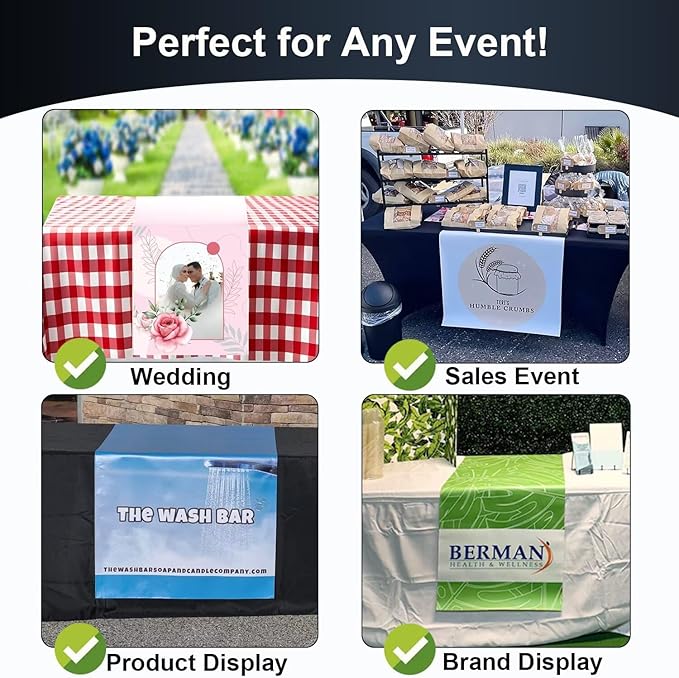 Made in USA - Custom Table Runner with Business Logo 12"x72" to 36"x72", Personalized Table Banner for Events, Birthday, Wedding