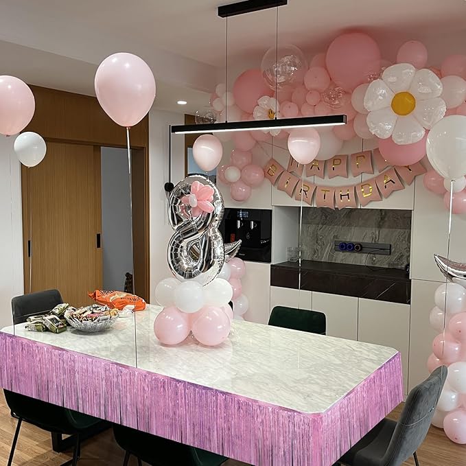 Laser Pink Birthday Decorations Tinsel Garland Parade Float Decorations for Trailer 4Pack 12FT Girls Womens Party Decor Ceiling Fringe Banner Pink Backdrop for Streamers Party Decorations