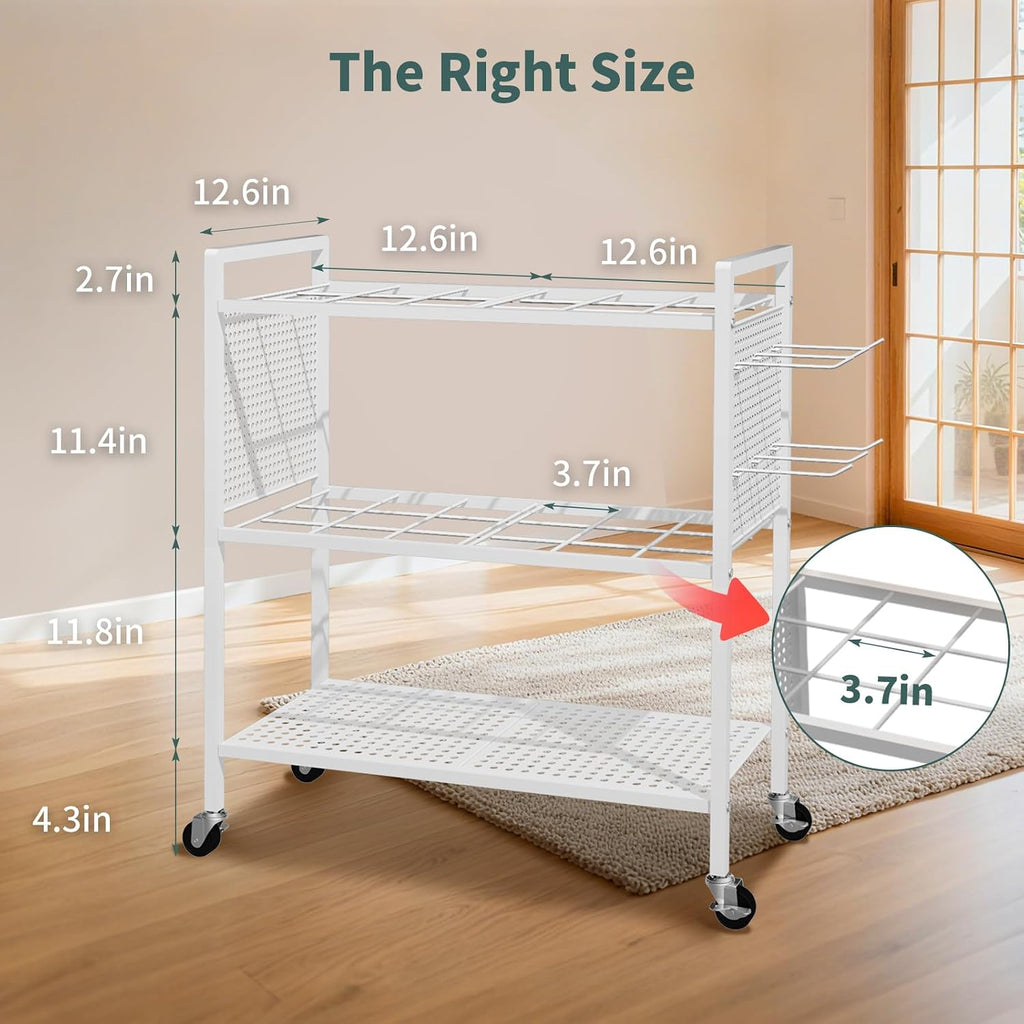 wrapping paper organizer storage with wheel cart, 18 shown in use