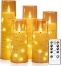 Raycare Flameless Candle with Remote Timer – 5 Flickering Acrylic Battery Operated LED Pillar Candles with Embedded Star String for Halloween, Home Decor, and as a Gift(Glod)