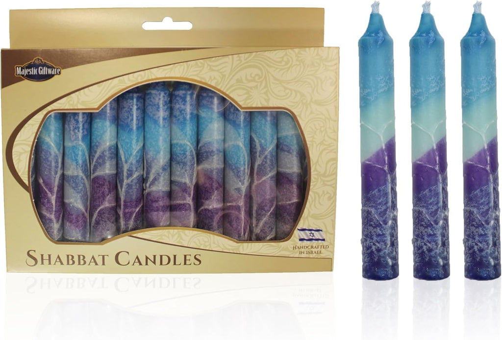 Majestic Giftware Safed Candles 12-Pack - Shabbat Shabbos Candles | 5 inch Dripless Handcrafted Traditional | Fits Standard Holders (Fantasy Blue)
