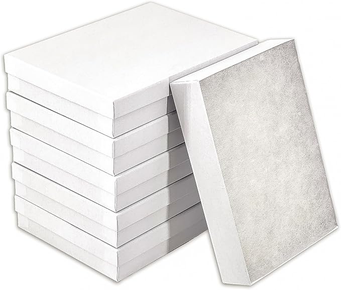 TheDisplayGuys - 25-Pack #53 Kraft Paper Cardboard Gift Boxes/Jewelry Cases w. Cotton Padding & Lid - Matte White - (5.4" x 3.9" x 1.0")
