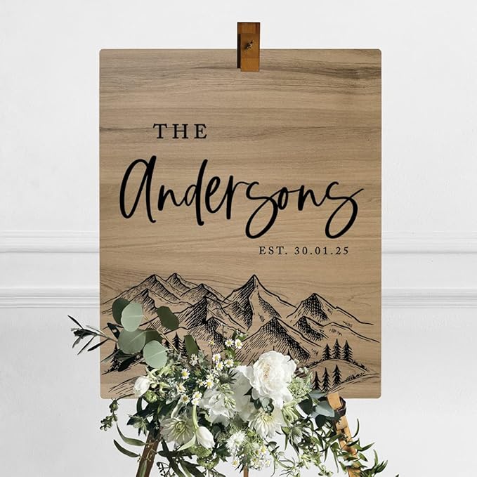 Andaz Press Large Wooden Welcome Sign for Wedding, Rustic Welcome Sign 16" x 20" Custom Last Name Woodland Forest Wedding Signage English Oak MDF Wood Finish Wedding Reception Indoor Outdoor Signs