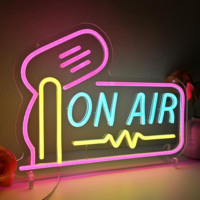 Planzo On Air Neon Sign for Live Studio Broadcasting Room Radio Station Bedroom Wall Decor LED Recording Neon Light Sign for Music Studio Boys Girls Game Room Man Cave Bar Club Office USB Powered 15.75’’