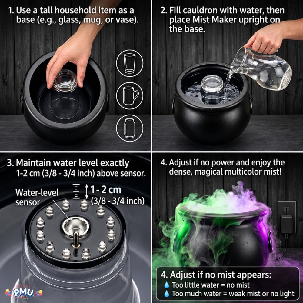 2pc set, 16in Large Black Cauldron w/Mist Maker & Multicolor Fogger