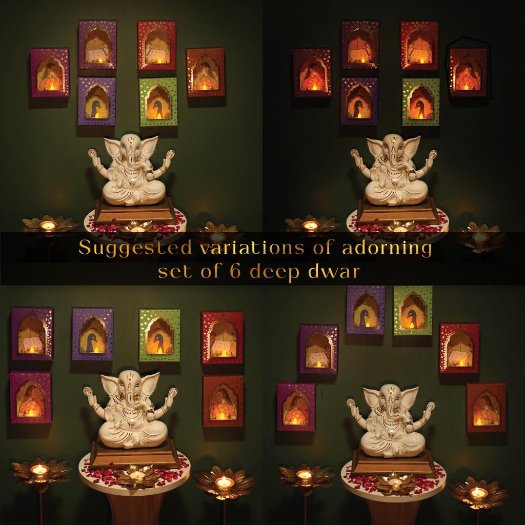 Island Rangoli Paper Deep Dwar (Pack of 12) with LED Candle, Jharokha Style Wall & Home Decor for Diwali Decoration, Festive Decor, Wall Decor