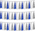 3P Navy-Blue White-Silver Tassel Garland Banner, Tassels Banner Streamers for Parade Floats, Bachelorette, Wedding, Birthday, Halloween, Christmas, Bridal/Baby Shower Party Decorations