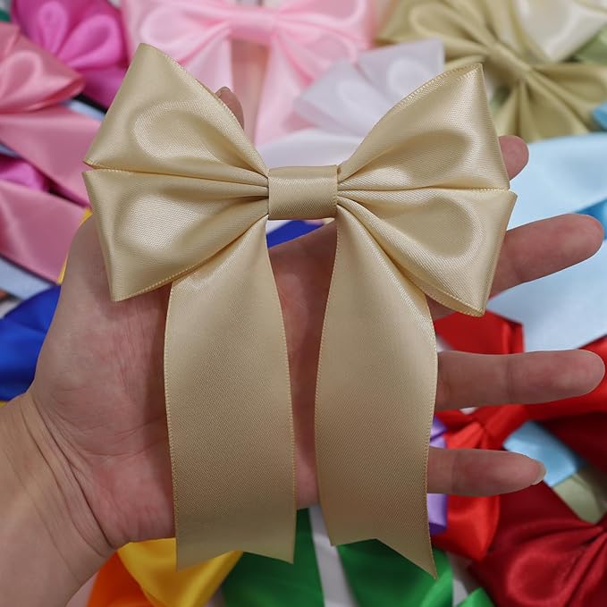 Champagne Solid Satin Ribbon 1-1/2 Inch 25 Yards Solid Polyester Fabric Ribbon for Gift Wrapping Wedding Christmas Baby Shower Birthday Party Decoration Handmade Immortal Flower Craft