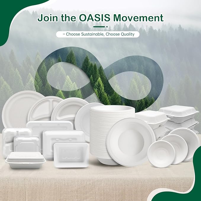 𝟗 𝐈𝐧𝐜𝐡, 𝟏𝟐𝟖-𝐏𝐚𝐜𝐤 Compostable Paper Plates, Heavy-Duty Biodegradable Disposable Dish Made from Bagasse, Perfeck for Snacks, Desserts, Party, Wedding and More (White)