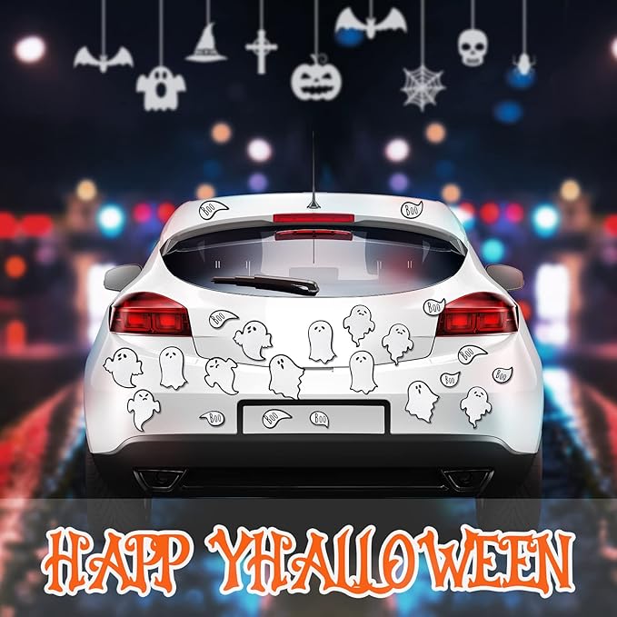 Chinco 36 Pcs Halloween Ghost Car Magnets Reflective Ghost Boo Refrigerator Automotive Magnet Stickers Cute Holiday Fridge Garage Door Decorations Holiday Waterproof Magnetic Decals