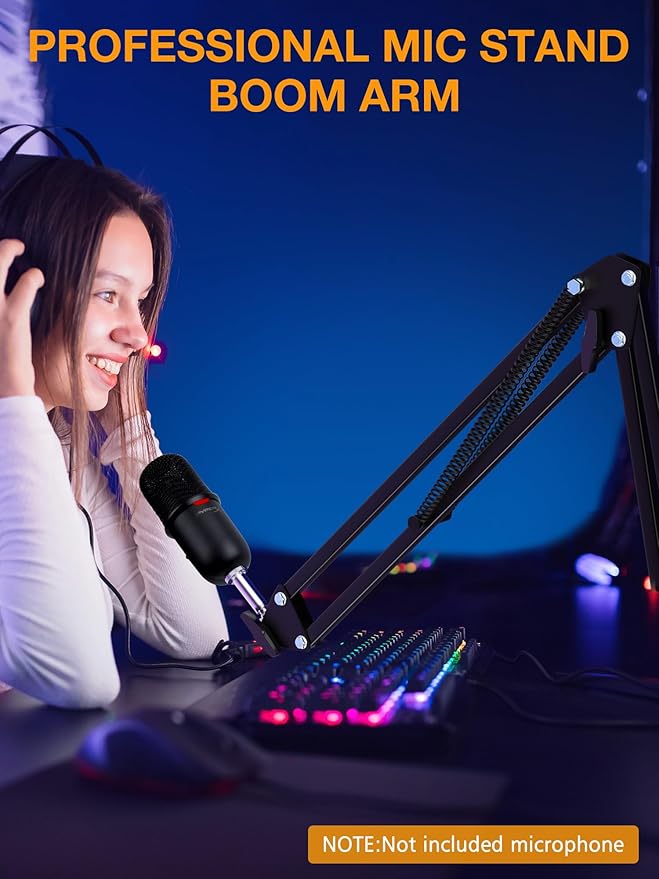 QuadCast Boom Arm, Mic Arm for Blue Yeti HyperX QuadCast SoloCast Fifine AM8 and Most Microphone, Mic Stand Desk with 3/8" to 5/8" Adapter by SUNMON