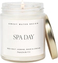 Sweet Water Decor Spa Day Soy Candle - Sea Salt, Jasmine, Wood and Cream Scented Spring Candles for Home - 9oz Clear Jar + Gold Lid, 40+ Hour Burn Time, Made in The USA