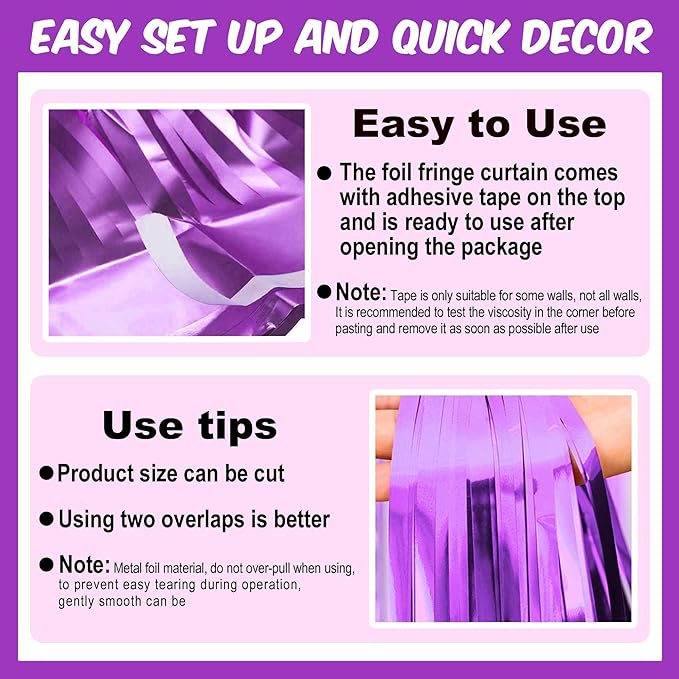 6 Pack Light Purple Foil Fringe Curtains Backdrop, 3.28 x 8.2 Ft Metallic Streamers Tinsel Curtains Background for Photo Booth, Birthday, Weddings, Carnivals, Graduation, Themed Party Decorations