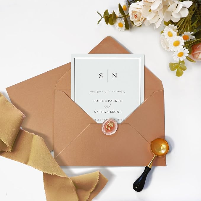50 Pack 4x6 Envelopes Letter Size, Brown A4 Envelopes Self Seal for Wedding Invitation, Envelope 4.3x6.3 for Greeting Cards, Photos, Baby Shower, Graduation, Thank You Cards, Announcements