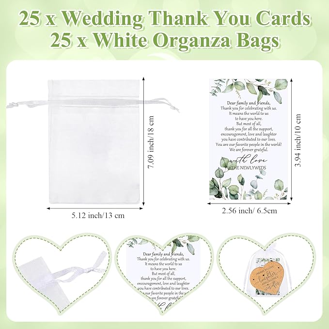 Uiifan 25 Set Wedding Favors for Guest Coaster Gifts Bulk Heart Shaped Coasters Thank You Cards Organza Bags Guest Souvenirs for Wedding Party Bridal Favors