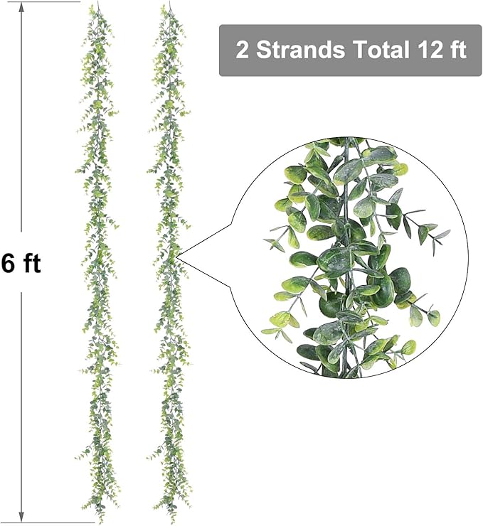 Lvydec 6 Pack Artificial Eucalyptus Garland, Fake Eucalyptus Greenery Garland Wedding Backdrop Arch Wall Decor, 6 Feet/Strand Fake Hanging Plant for Table Festival Party Decoration