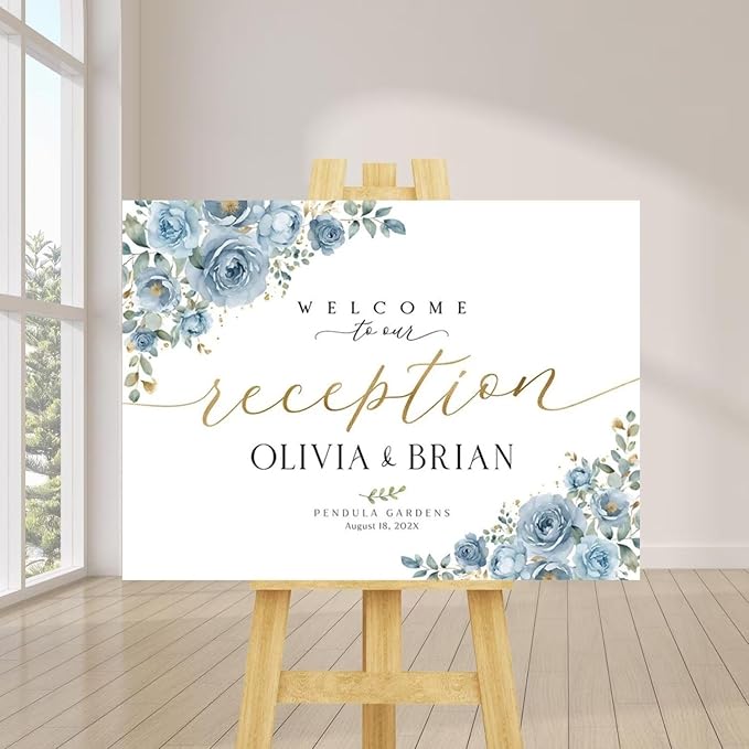 Welcome Wedding Signs, Modern Dusty Blue Wedding Sign Decorations Signage 12" X 18" (Small), 27" (Medium), 36" (Large), Plastic, Modern, Pole Mount, Weather