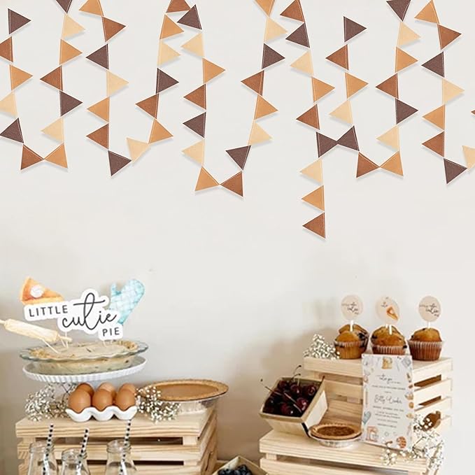 Brown Party Decorations Ombre Brown Felt Hanging Triangle Mini Bunting Pennant Banner Flag for Birthday Baby Shower Wedding Neutral Boho Woodland Safari Western Cowboy Party Classroom Nursery Decor