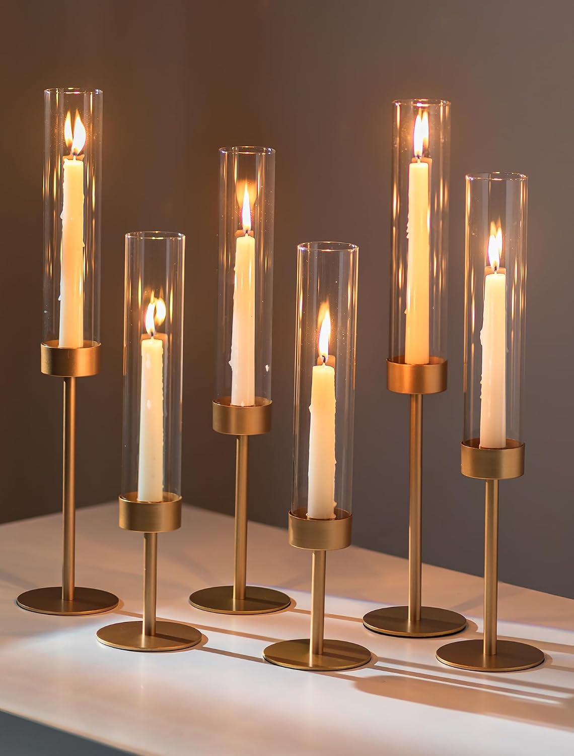 Romadedi Glass Hurricane Candle Holders for Candlestick, Gold, Set of 6