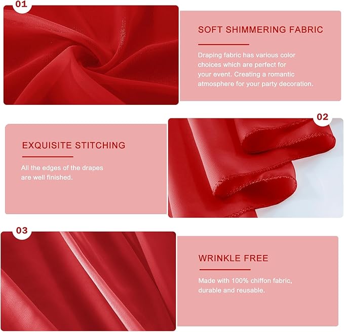 Wedding Arch Draping Fabric 29" x 18 FT Red Sheer Chiffon Outdoor Curtain Drapes for Wedding Birthday Party Ceremony Decor(1 Panel, Red)