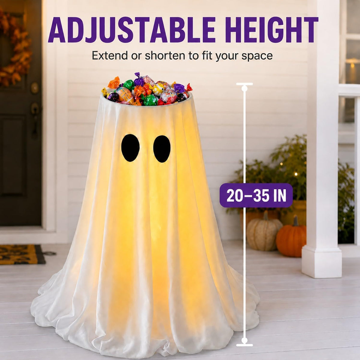 Lighted Halloween Ghost Candy Bowl,Halloween Ghost Decor with Remote
