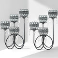 4 Arms Crystal Candelabra Tealight Holder - Tall 15.7 Inch Elegant Centerpiece with Crystal Pendant Bowls & Artistic Metal Stand for Wedding, Dining Table, Home Decor (2, Black)