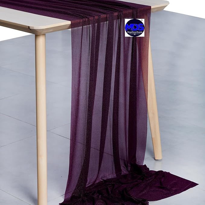 MDS Halloween Chiffon Table Runner - 5 Pack, 29 x 120 Inches, 10ft Each - Sheer Spooky Table Runners for Haunted House Parties, Trick-or-Treat Tables, Witchy Décor, Wedding & Events - Eggplant