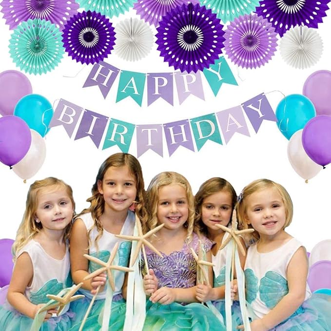 BEISHIDA Purple Lavender Blue Hanging Honeycomb Round Paper Fans Decoration Kit Tissue Paper Fan Garland for Baby Shower Girl Kid Birthday Under The Sea Wedding Party Supplies（11packs）