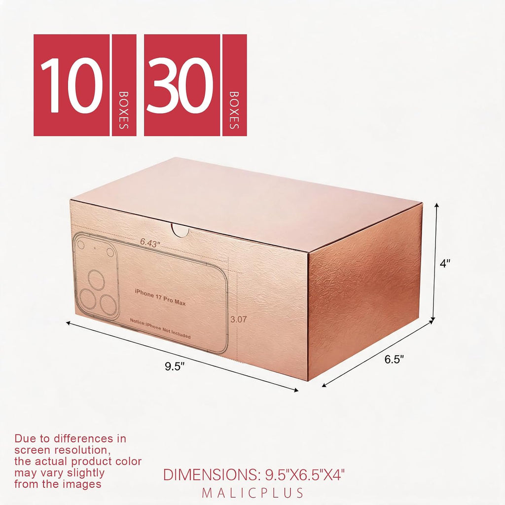 MALICPLUS 10 Gift Boxes 9.5x6.5x4 Inches Gift Boxes with Lids Boxes for Gifts Bridesmaid Proposal Boxes, Rose Gold Gift Box Bulk for Light Weight Gifts, Crafting