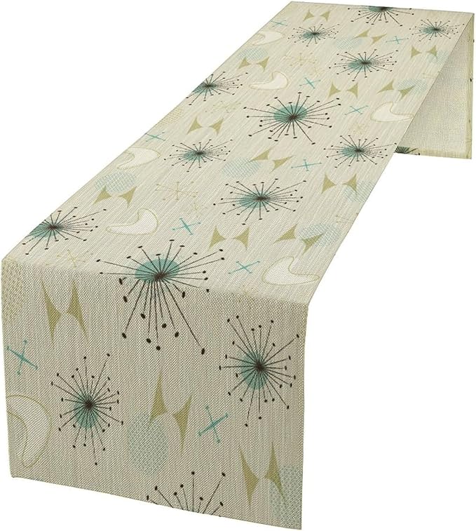 Mid Century Table Runner, Flag Retro Atomic Starburst 1950s Abstract Geometric Space Tabletop Decoration for Home Kitchen Restaurant Table Flag 13x60 Inch