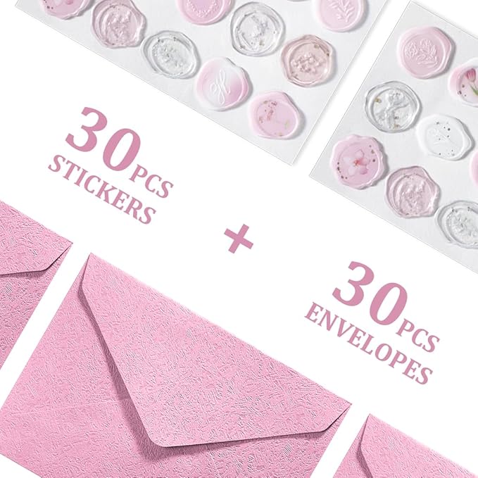 30 Pieces A6 Envelopes with 30 Seal Stickers, 6.32 x 4.45 inch Envelopes for 4 x 6 Wedding Invitation Cards, Greeting Cards, Graduation, Birthday Party Invitations, Pink.