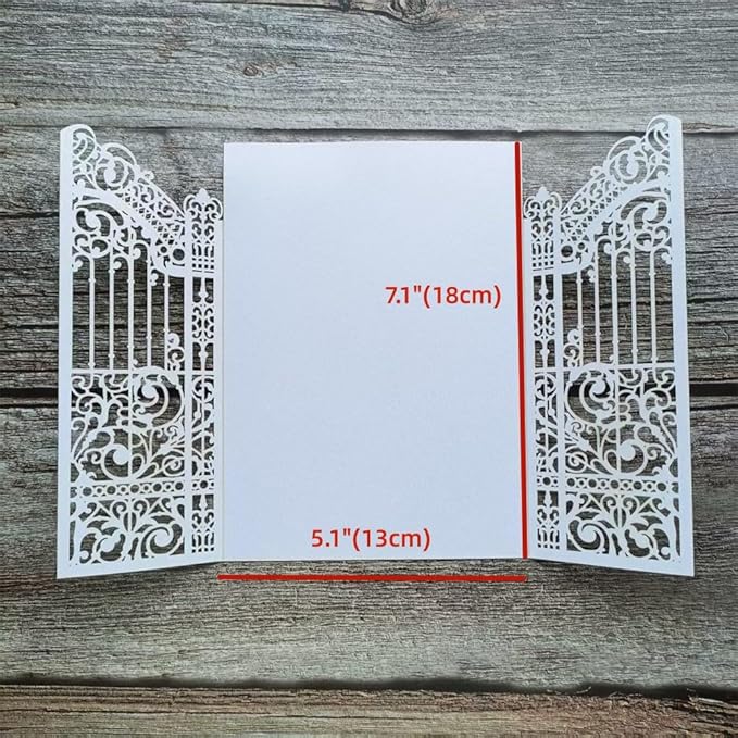 MillaSaw White Gate Invitation Card For Wedding Bridal Shower Valentine Birthday Party 25 Sets (white, 4.9"x7.1")