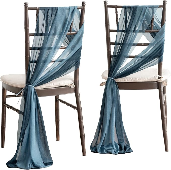 Ling's moment Wedding Chair Sashes Cover Aisle Decorations Draping Fabric Wrinkle-Free with Tie 16 Pcs Dusty Blue & Navy for Party Ceremony Reception Floral Arrangement Banquet Outdoor Decor