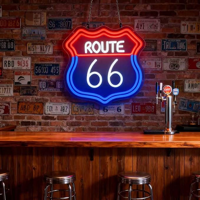 Route 66 Neon Sign, Route 66 Light up Sign Led Neon Light Signs for Wall Decor Party Decorations Home Bedroom Man Cave Birthday Christmas Gift Dimmable USB Powered(12.6" × 12.1")