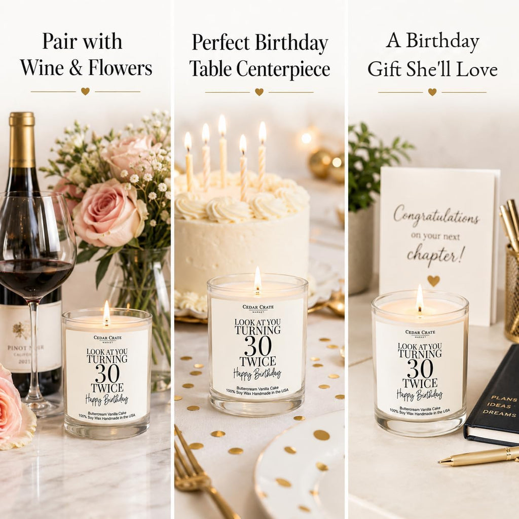 Crate Market 60th Birthday Gifts for Women – Buttercream Soy 60th Birthday Candle, 60+ Hour Burn, Funny Turning 60 Gift Ideas for Her Mom Wife Best Friend, Handmade USA