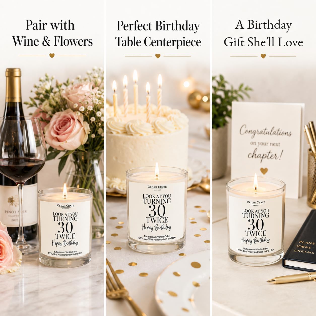 Crate Market 60th Birthday Gifts for Women – Buttercream Soy 60th Birthday Candle, 60+ Hour Burn, Funny Turning 60 Gift Ideas for Her Mom Wife Best Friend, Handmade USA