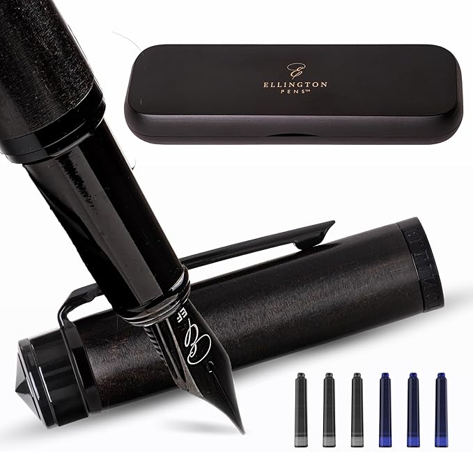 Ellington Pens Elegant Wood Fountain Pen Set – Includes Wooden Pen Box, Ink Converter, 6 Ink Cartridges, and Gift Box – Writing, Calligraphy