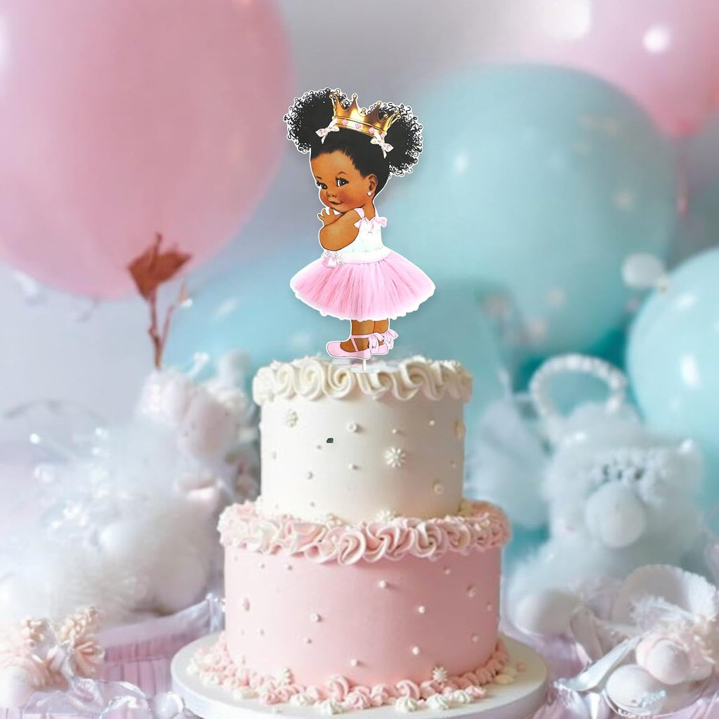 Little Princess Centerpieces Baby Shower Table Decoration 10 inches Pink Gold African American Black Royal Birthday Cake Topper (4)