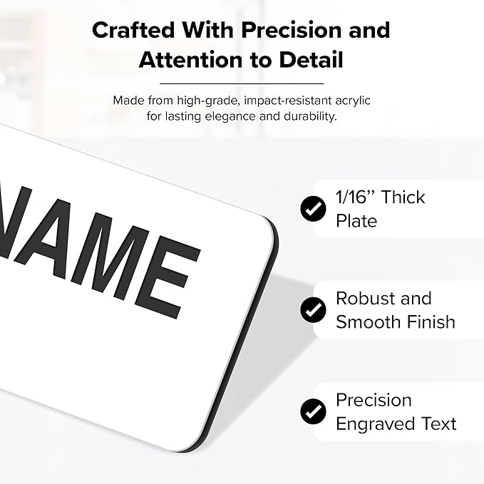 Name Tag, Magnetic White Name Tags, Personalized Name Tags, 1x3 Inches, Durable Engravable Impact Material, Made in The USA by My Sign Center