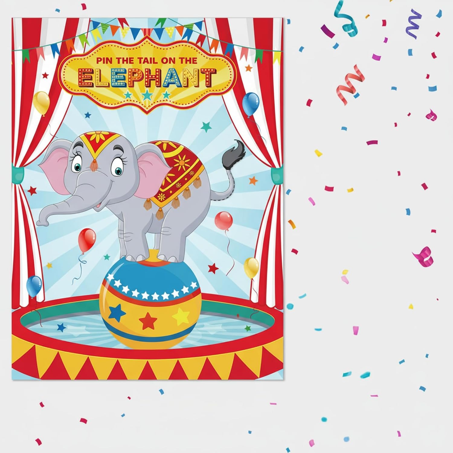 Faccito Carnival Circus Party Games Pin The Stickers on The Large Poster with 24 Pcs Stickers Blindfold Carnival Pin Game Set for Circus Birthday Party Decorations Activities Supplies(Elephant)