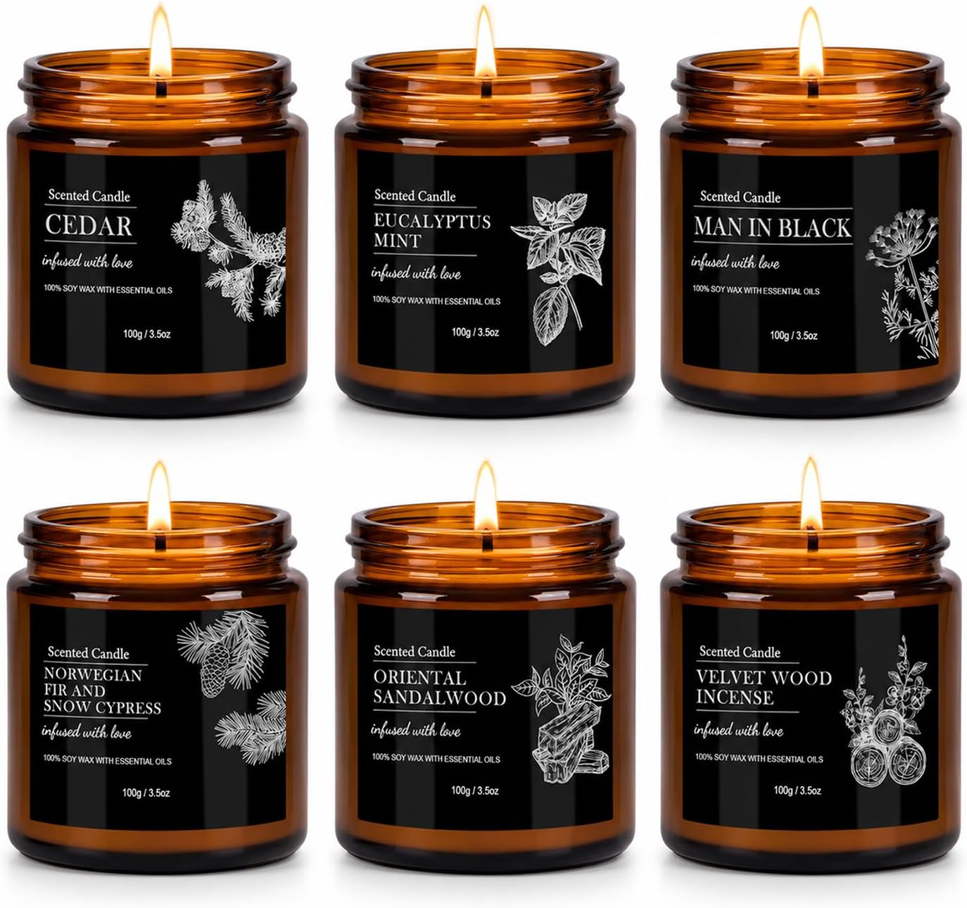 Scented Candles for Men, 6 Pack Soy Candle Gift Set, 150 Hour Burn Time, Sandalwood Cedar Aromatherapy Candles Gifts for Birthday Christmas for Men Dad Husband Boyfriend