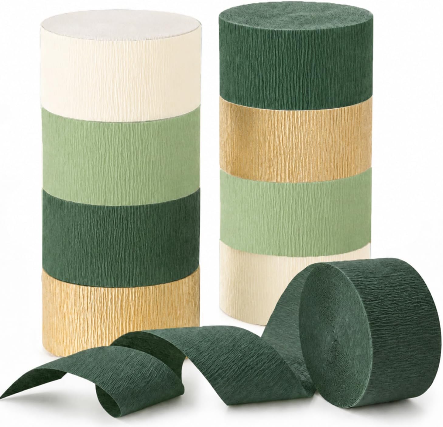 Olive Green Gold Crepe Paper Streamers 8 Rolls Crepe Paper Decorations for Green Boho Wedding, Birthday, Bridal Baby Showere
