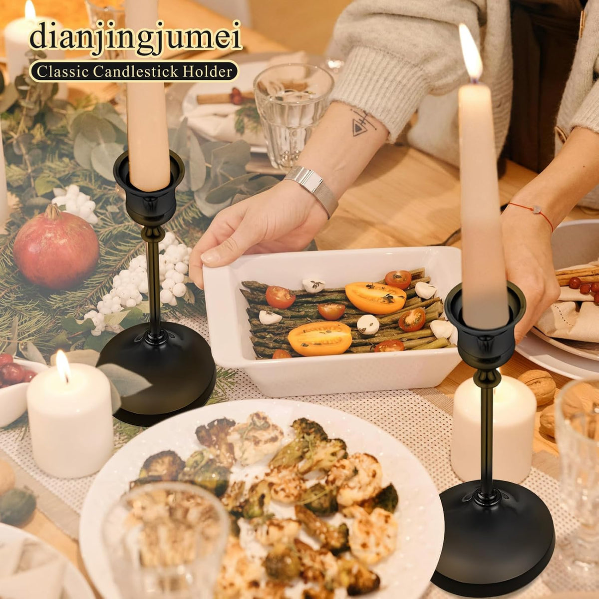 Black Candlestick Holders Taper Metal Candle Sticks Holder for Dining Table, ...