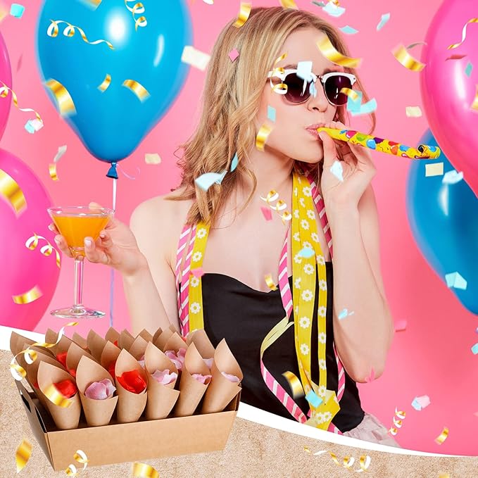 6 Set Wedding Confetti Cone Holder Box Each Includes 30 Pieces of Cone Papers and 30 Holes for 30 Confetti Cones Box Party Confetti Cone Kraft Stand Tray Box for Wedding Party Candy Flower
