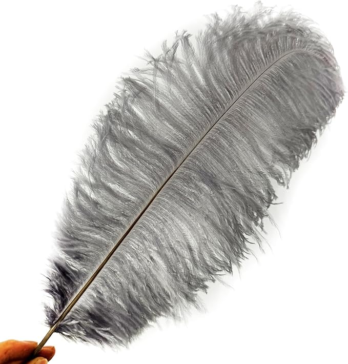HAPPY FEATHER 16-18 inch Gray Ostrich Feathers Craft for Wedding Party Centerpieces Home Decoration DIY Craft Pack of 10