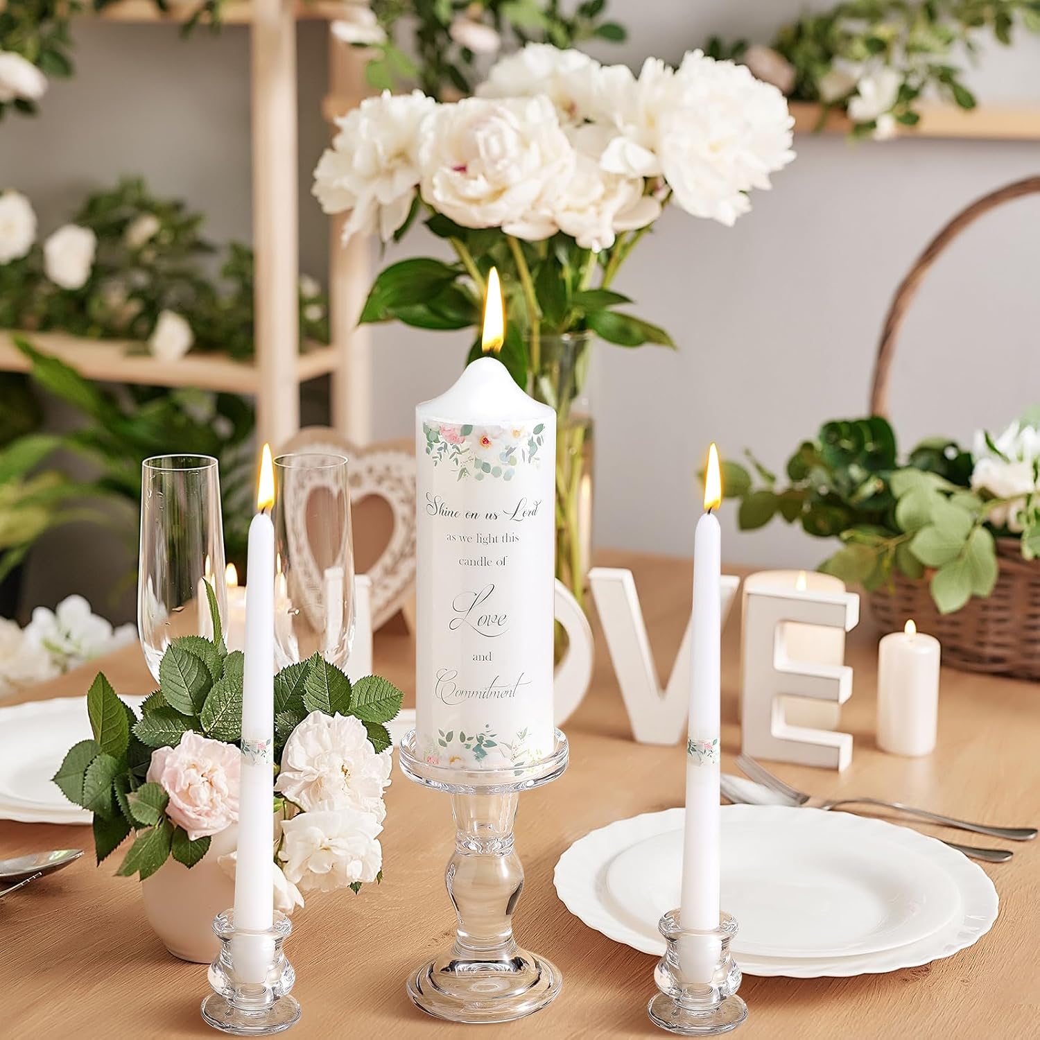 Layhit 3 Pack Unity Candles with Glass Holder for Wedding Ceremony Wedding Unity Taper Candles Religious Ceremony Accessories Marriage Decor for Newly Couple Anniversary Church Events Gifts
